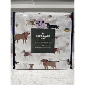 EDDIE BAUER DOG Buddy & Friends QUEEN Brushed COTTON SHEET SET 4PC